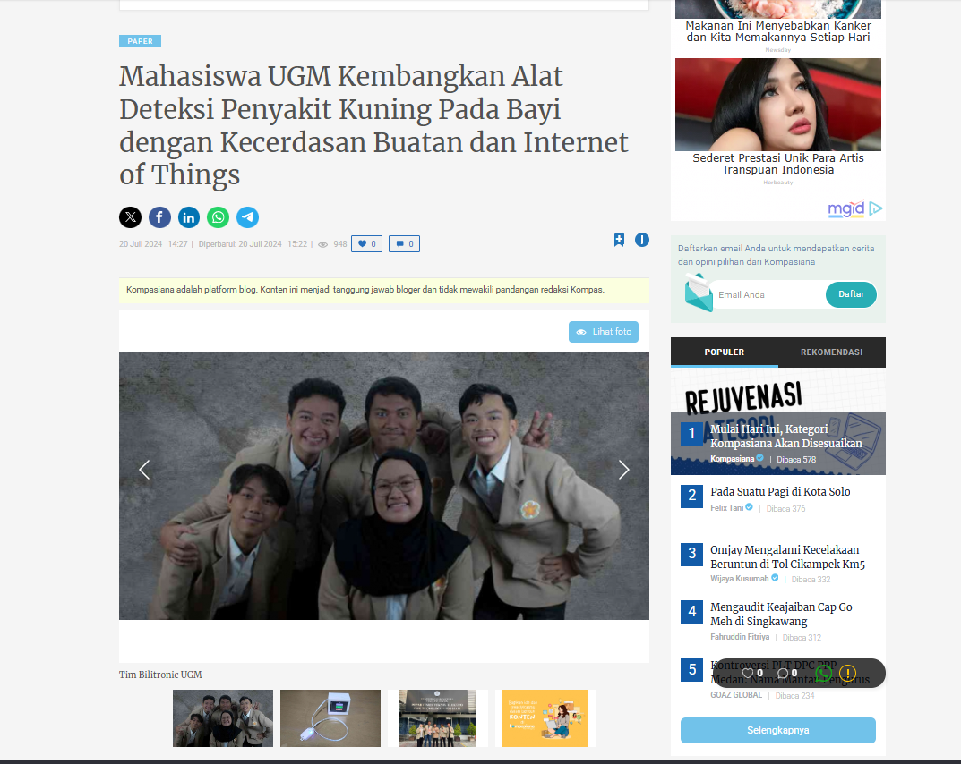 Mahasiswa UGM Kembangkan Alat Deteksi Penyakit Kuning Pada Bayi dengan Kecerdasan Buatan dan Internet of Things